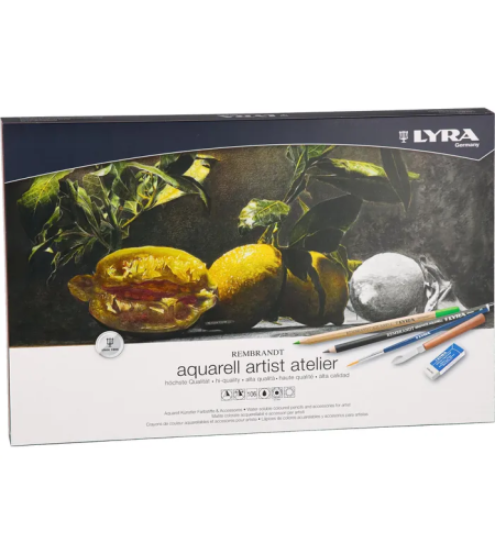 ערכת עפרונות צבעי מים קופסת עץ מהודרת 106 חלקים Lyra Rembrandt Aquarell Artist