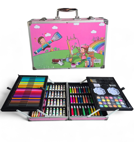 סט ציור מקצועי 145 חלקים במזוודה – ערכת יצירה מלאה לילדים ולמתחילים