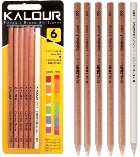 סט עפרונות ערבוב וליטוש חסרי צבע של 6 יחידות - Kalour