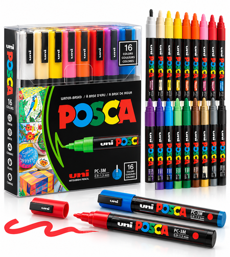 סט 16 טושים אקריליק פוסקה UNI POSCA PC-3M