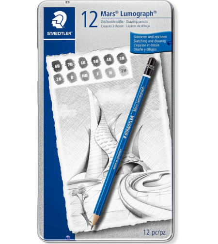 סט עפרונות גרפיט Staedtler Mars Lumograph – מארז 12 דרגות קשות