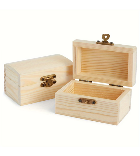 קופסת עץ קטנה עם סוגר מתכת – קופסת אחסון ויצירה לצביעה ועיצוב DIY (9×5.5×5 ס