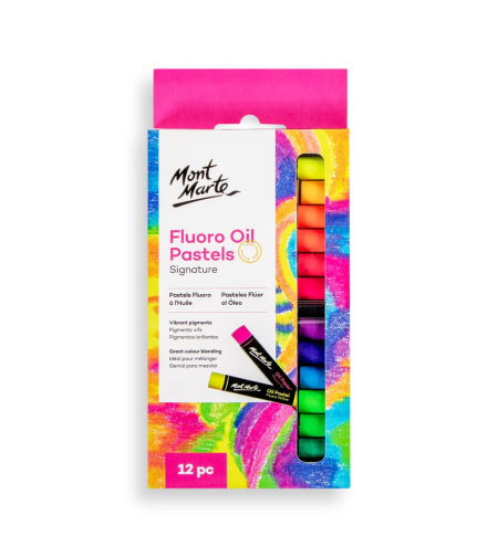 סט גירי פסטל שמנוניים זוהרים– סט 12 גוונים  Mont Marte Fluoro Oil Pastels