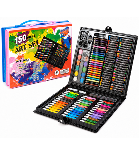 סט יצירה מקצועי 150 חלקים – ערכת ציור מלאה לילדים ולמבוגרים