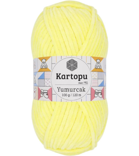 חוט קטיפה לסריגה Kartopu Yumurcak – צבע צהוב לימוני