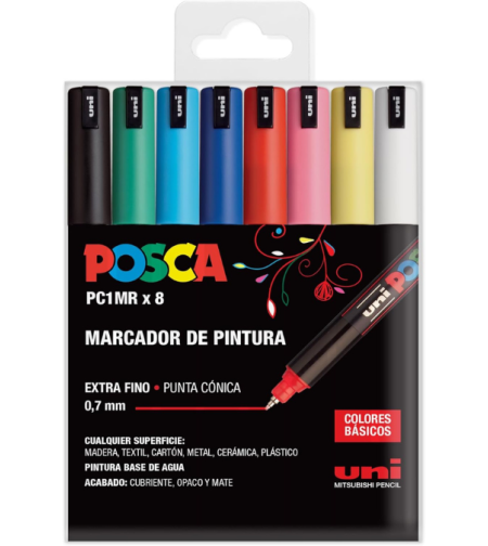 סט 8 טושים אקריליק פוסקה UNI POSCA PC-1RM