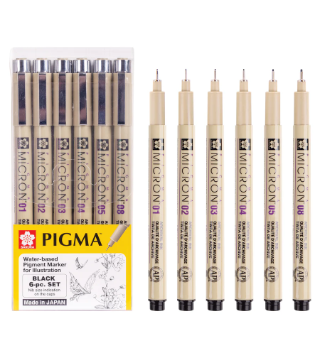 סט עטי מיקרון שחורים 6 עטים - Sakura Pigma Micron