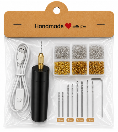 מקדח מיני USB עם סט 400 עיניות הברגה לתכשיטים ויצירה