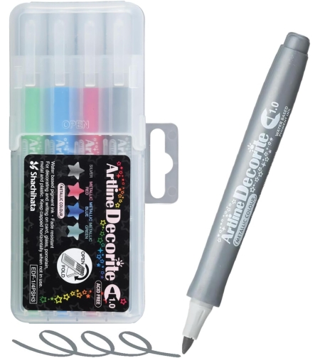 סט טושים מטאליים מארז 4 צבעים Artline Decorite