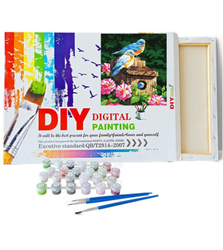 ערכת ציור לפי מספרים DIY - ציפורים על תיבת קינון | Digital Painting
