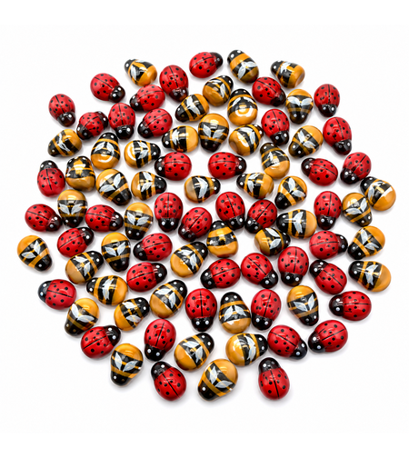 סט קישוטי עץ דבורים וחיפושיות להדבקה – Wooden Bee & Ladybug Craft Embellishments 100PCS