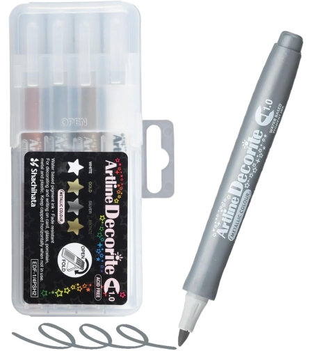 סט טושים מטאליים מארז 4 טושים  Artline Decorite