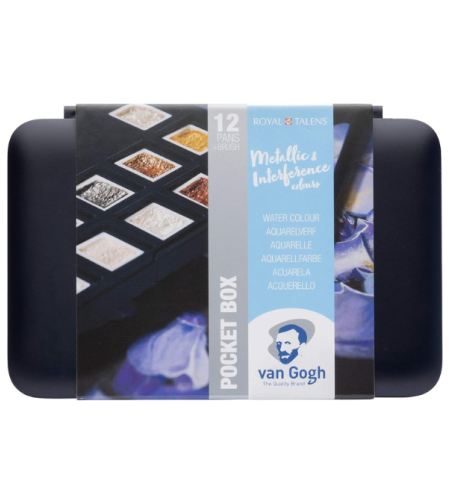 סט צבעי מים מטאליים ואינטרפרנס 12 צבעים Pocket Box - Van Gogh