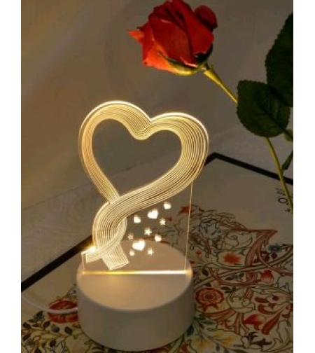 מנורת לילה LED USB תלת מימד אקרילית בצורת לב מעוטר