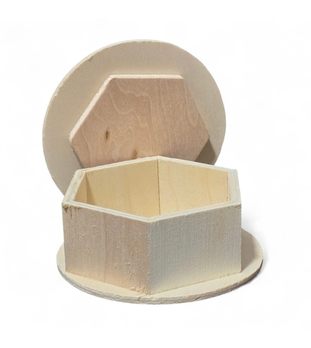 קופסת עץ משושה עם מכסה – קופסת עץ ליצירה, אחסון ועיצוב אישי DIY