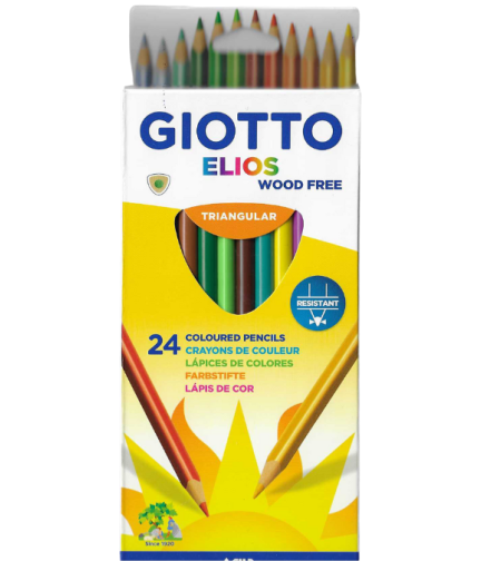 עפרונות צבעוניים Giotto Elios Wood Free - מארז של 24 עפרונות