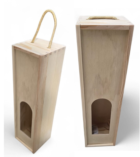 ארגז עץ לבקבוק יין עם ידית חבל – קופסת מתנה טבעית