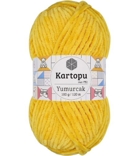 חוט קטיפה לסריגה Kartopu Yumurcak – צבע צהוב