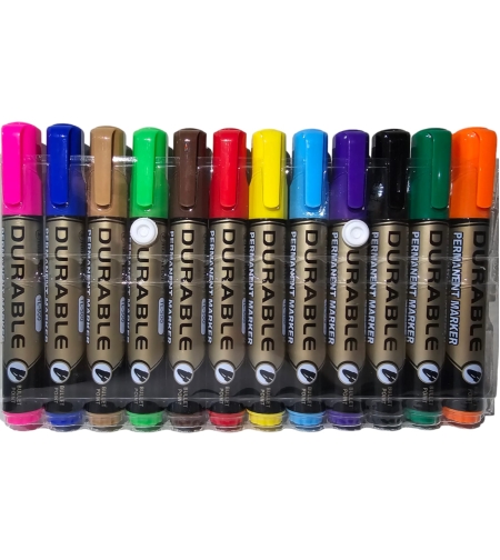 סט טושים פרמננטיים עם ראש עגול - 12 צבעים Durable