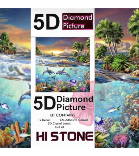 ערכת תמונת יהלומים 5D HI STONE - דולפינים ונוף אוקיינוס - 50x40 ס