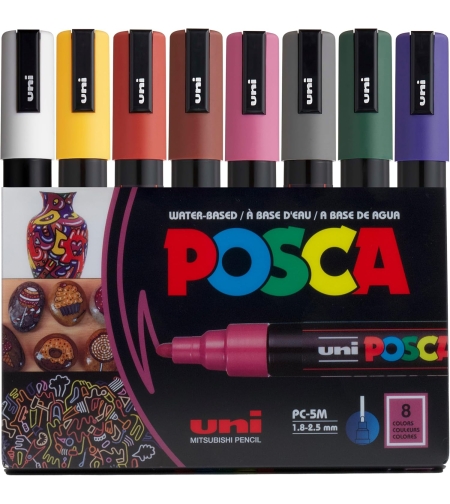 סט 8 טושים אקריליים גוונים כהים  Posca PC-5M