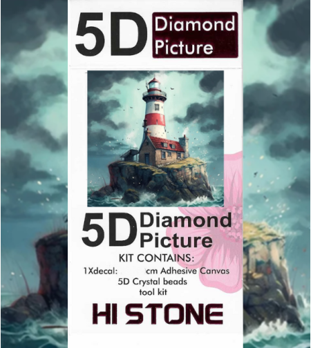 ערכת תמונת יהלומים 5D HI STONE - מגדלור על צוק סוער- 20x20 ס