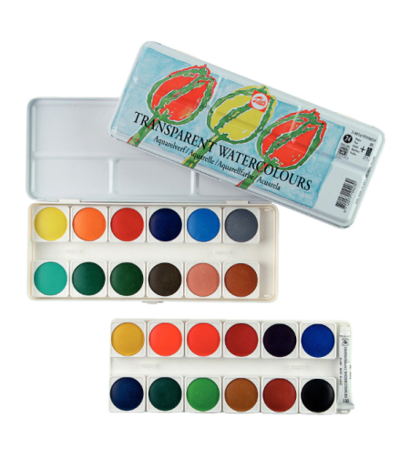 סט צבעי מים שקופים קופסת מתכת 24 צבעים Talens Transparent Watercolors