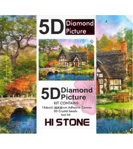 ערכת תמונת יהלומים 5D HI STONE - בית כפרי ונחל - 30x40 ס