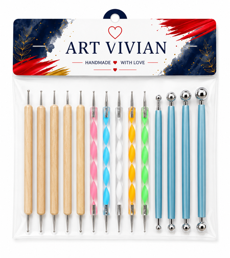 סט 14 כלי נקודות לעיצוב ויצירה – Dotting Tools לפיסול, מניקור ואמנות