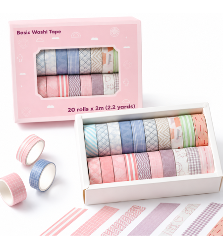 סט וואשי טייפ דקורטיבי בגווני פסטל – Pastel Washi Tape Set 20 Rolls