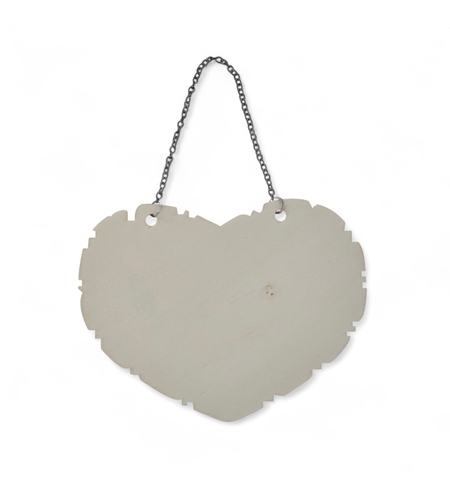 שלט עץ לתלייה בצורת לב עם שרשרת מתכת – משטח עץ לצביעה ויצירה DIY (15.5×11.5 ס