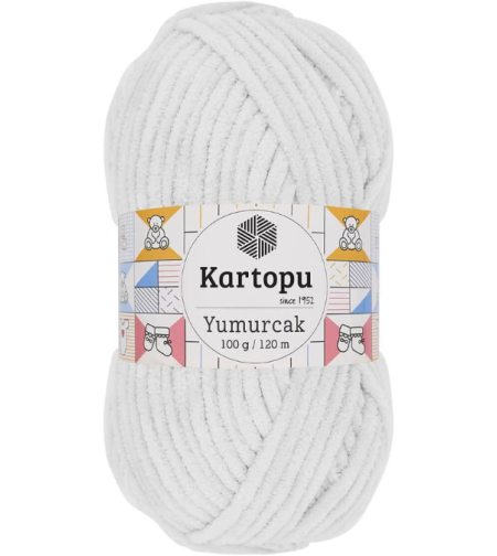 חוט קטיפה לסריגה Kartopu Yumurcak – צבע לבן