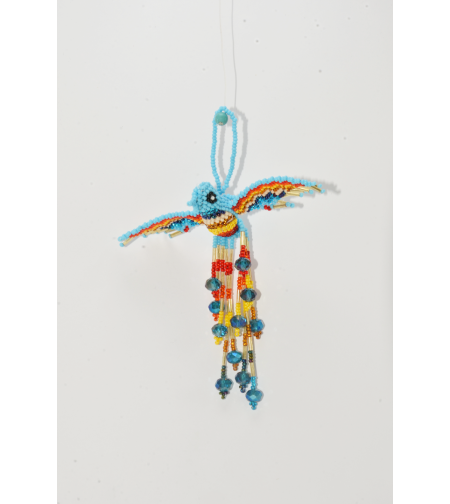 Beaded hummingbird - aqua with rainbow