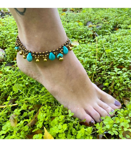 Macrame anklet with turquoise stones