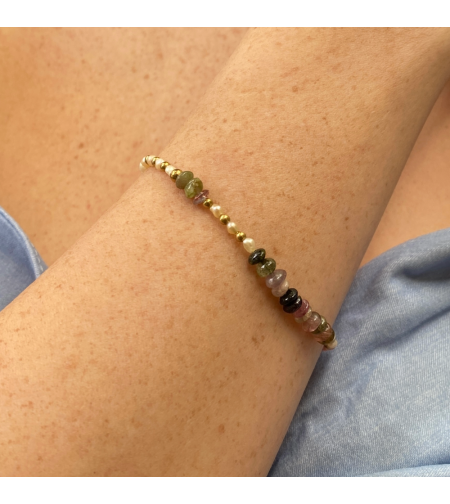 Hand bracelet with gemstones - tourmaline and pearls