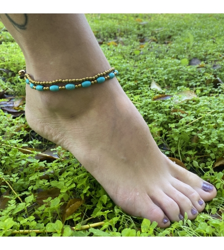 Double beaded anklet - turquoise