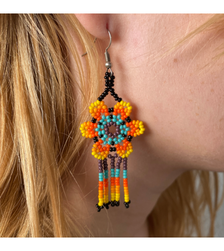 Mexican beaded earrings - flower