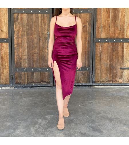 wine red velvet dress