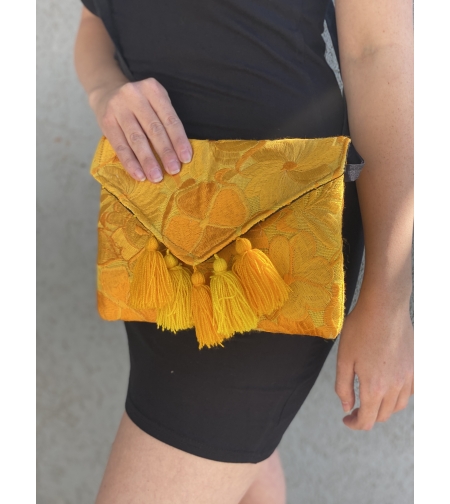 Handbag - yellow pom poms