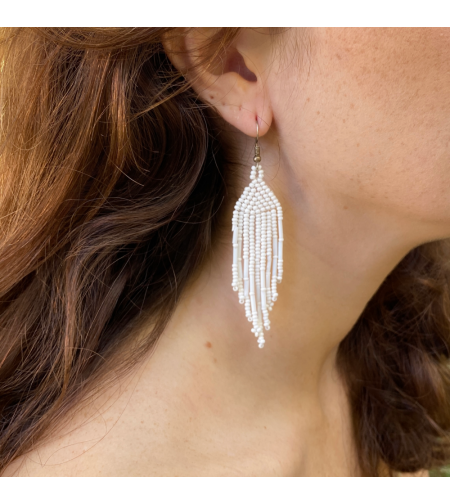 Mexican beaded earrings - snow