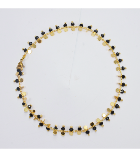 Gold-plated anklet with black beads