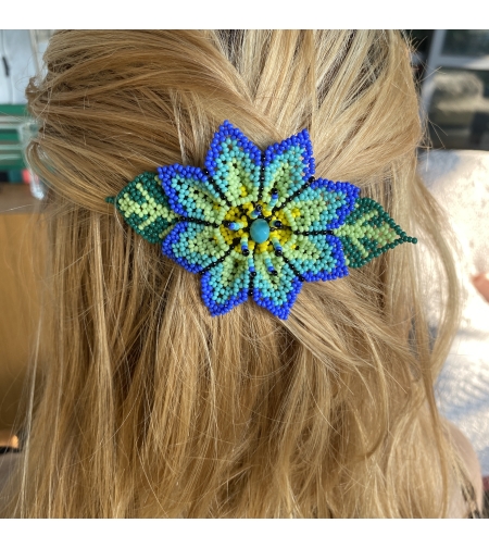 Huichol tribe hairclip - blue lotus