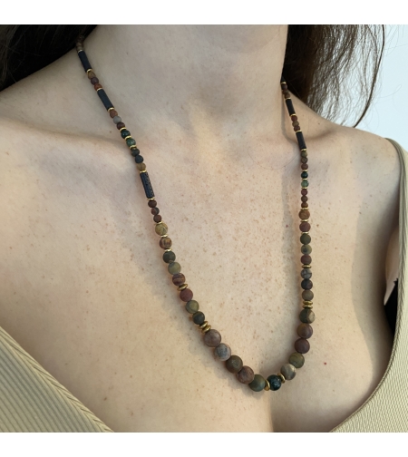 Long jasper gemstone necklace