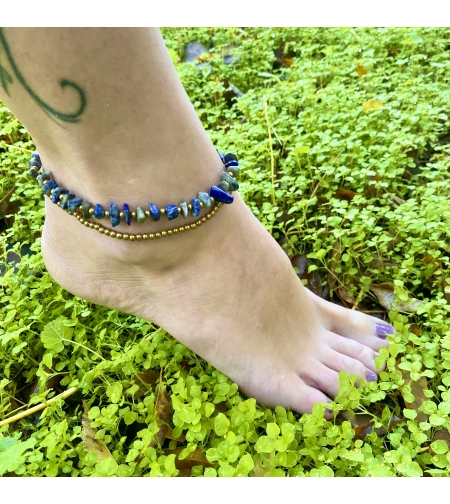 Double beaded anklet - lapis