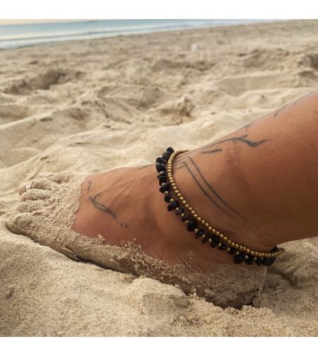 Double beaded anklet - black onyx