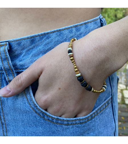 Hand bracelet with gemstones - basalt