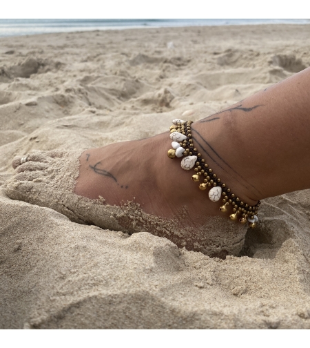 Macrame anklet with white stones