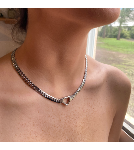 Silver plated chain with heart pendant