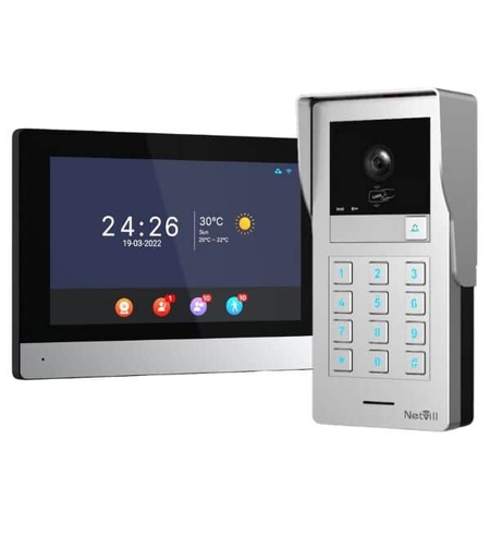 קיט אינטרקום אפליקציה הכולל מסך מגע 8 אינץ' ופנל משולב עם קודן קורא קרבה Netvill Cobra kit 201