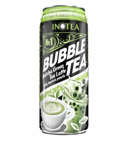 MATCHA GREEN TEA LATTE BUBBLE TEA 490ML - משקה בטעם תה ירוק ותה מאצ'ה עם כדורי ג'ל 490מ